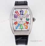 Best Replica Franck Muller Vanguard Diamond Watch For Women With Black Leather Strap